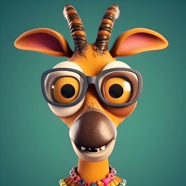 Lustige Giraffe mit großen Augen und Brille 3D-Illustration