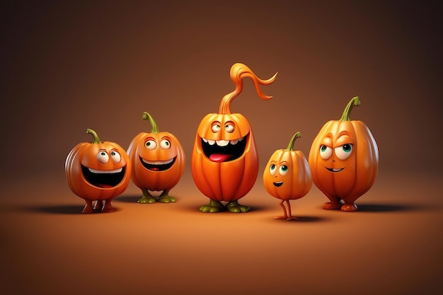 Lustige Halloween-Kürbisse mit niedlichen Gesichtern und lächelnden Halloween-Illustrationen
