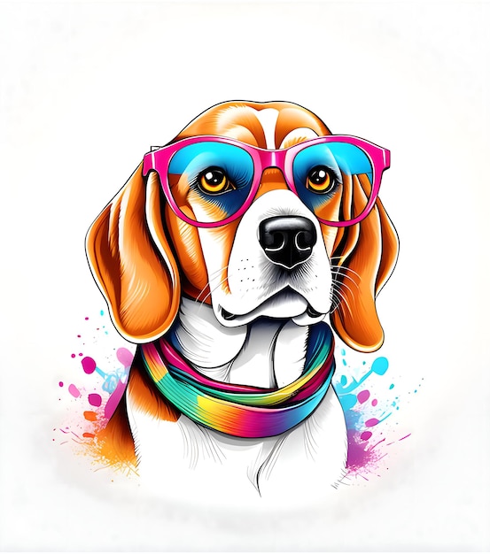 Lustige Hipster, süße, seltsame Beagle-Hundkunstillustration mit weißem Hintergrund