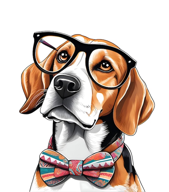 Lustige Hipster, süße, seltsame Beagle-Hundkunstillustration mit weißem Hintergrund