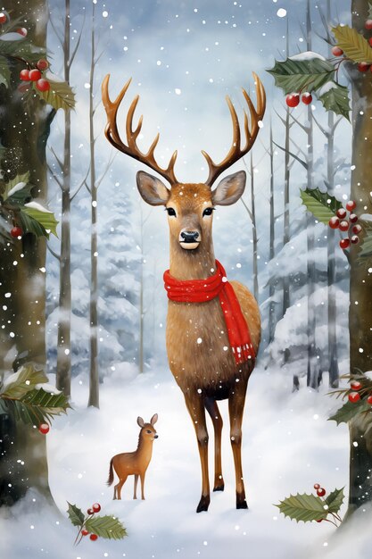 Lustige Hirsche im Winterwald Weihnachts- und Neujahrskarte