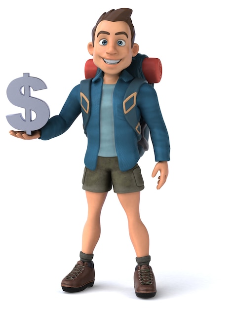 Lustige Illustration eines 3D-Cartoon-Backpackers