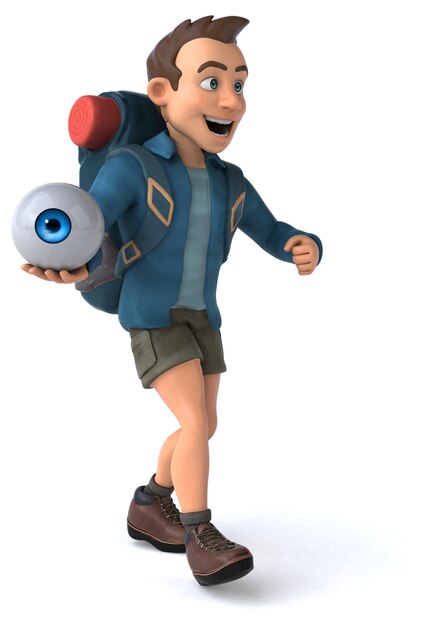 Lustige illustration eines 3d-cartoon-backpackers