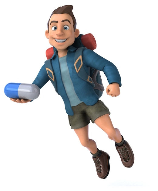 Lustige Illustration eines 3D-Cartoon-Backpackers