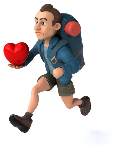 Lustige Illustration eines 3D-Cartoon-Rucksacktouristen