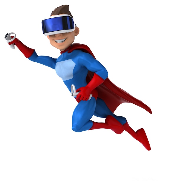 Lustige Illustration eines Superhelden mit einem VR-Helm