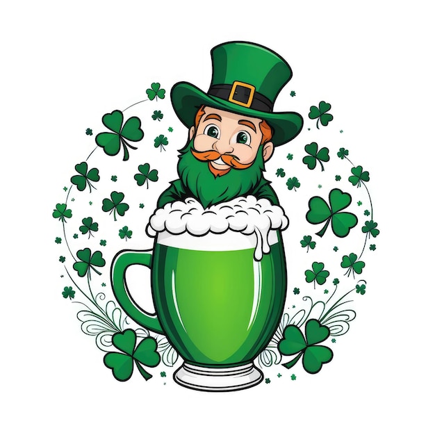 Foto lustige irische leprechaun mit bier glücklicher st. patrick's day skizze illustration