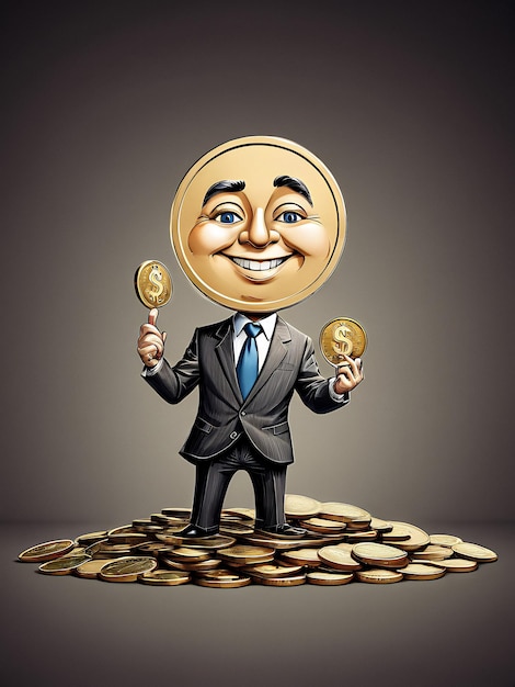 Foto lustige karikatur mit münzen geld