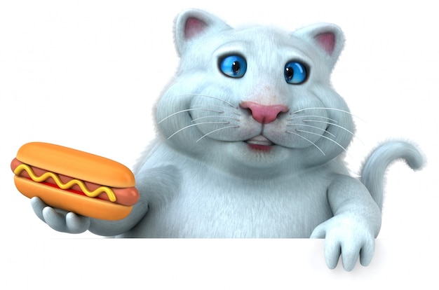 Lustige Katze mit Hotdog