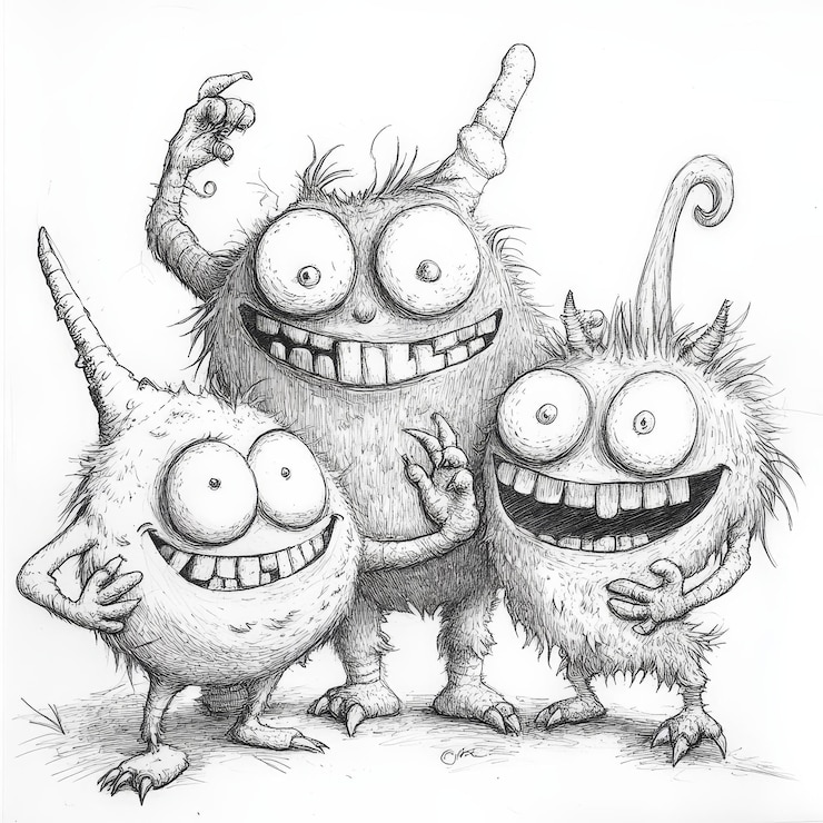 Foto lustige monster auf weißem hintergrund tinte und aquarellzeichnung