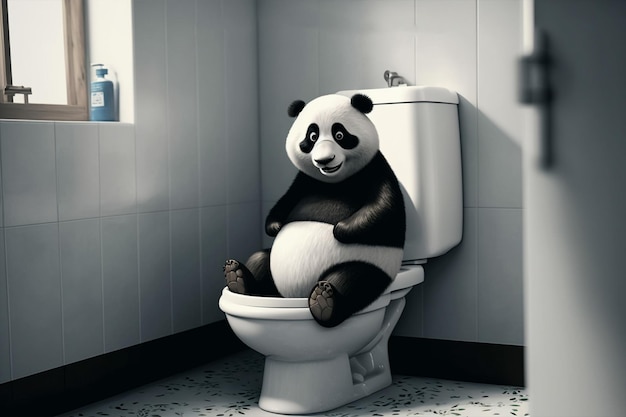 Lustige Panda sitzt auf der Toilette generative Ai