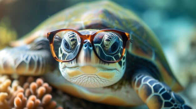 lustige Schildkröte mit großen Brillen Generative KI