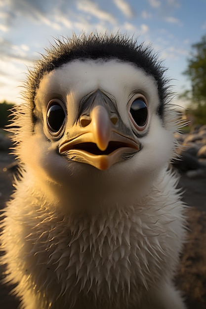 Foto lustige süße baby-pinguin-selfie-fotografie aus der nähe