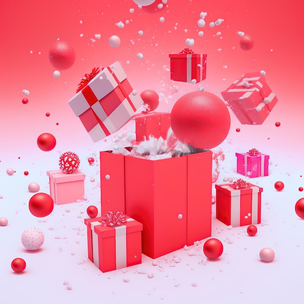 Lustige ultraweiche Weihnachtsboxen isoliert auf rosa Hintergrund Pastellfarben Buntes Poster und Banner Cartoon minimaler Luftstil 3D-Illustration