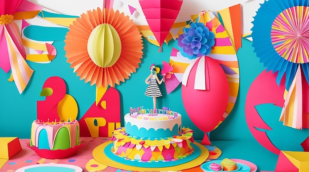 Lustige und farbenfrohe Geburtstagsdekoration im Scherenschnitt-Stil