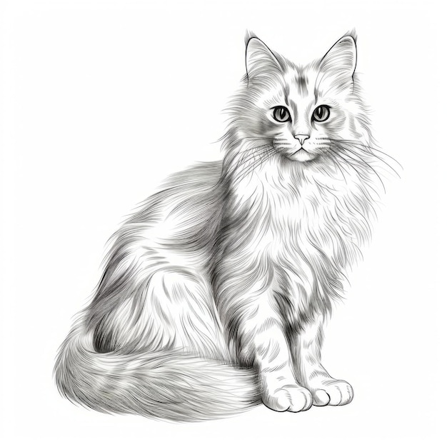 Lustige Vektorillustration einer weißen Katze mit langem Haar