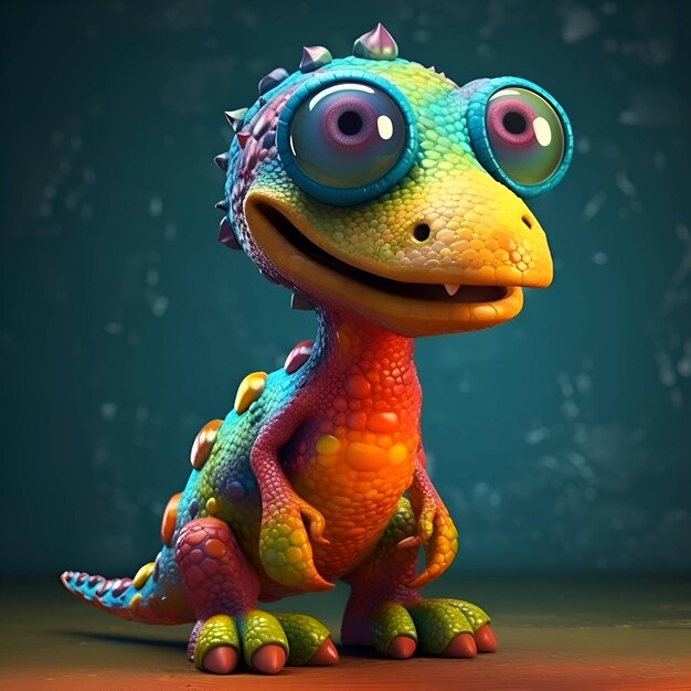 Lustige Zeichentrickfilm-Dinosaure mit großen Augen 3D-Rendering-Illustration