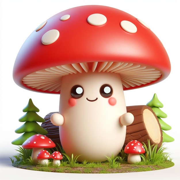 Lustiger 3D-Cartoon eines Amanita-Pilzes, der von der KI erstellt wurde