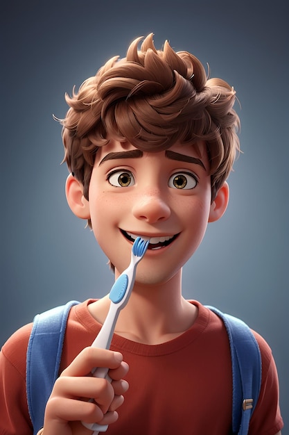 Lustiger 3D-Cartoon-Teenager mit einer Zahnbürste
