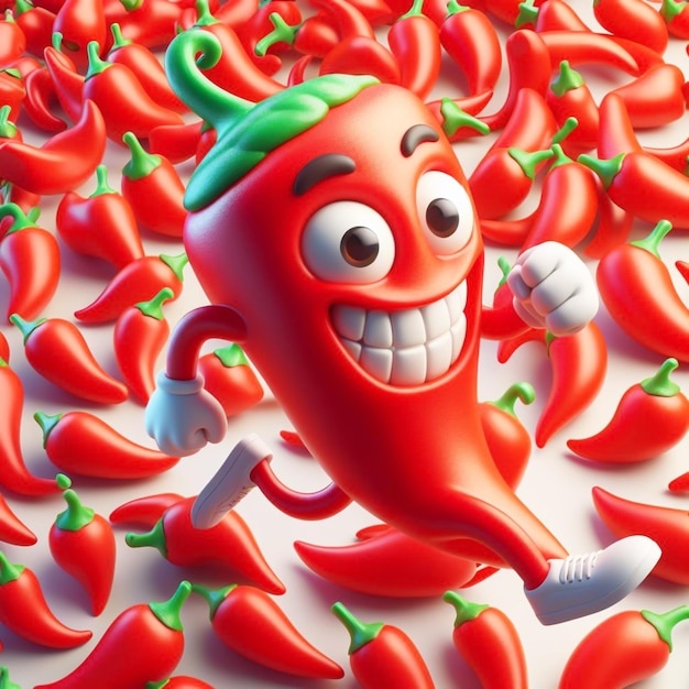 Lustiger 3D-Cartoon von rotem Chili. Landwirtschaft und gesunde Ernährung, KI generiert