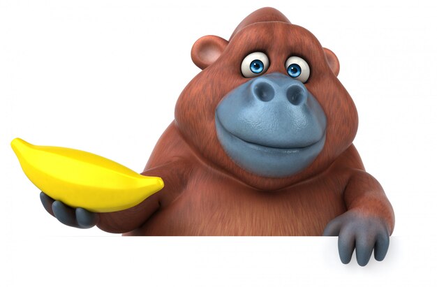 Lustiger 3d Gorilla Charakter, der eine Banane hält