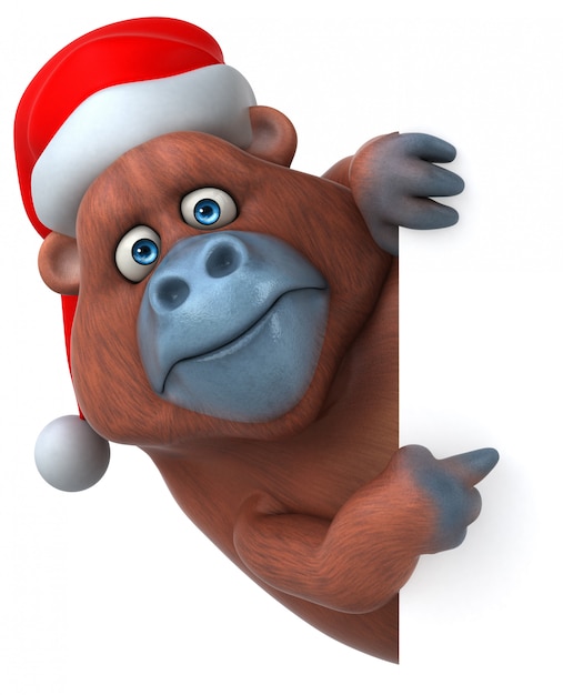 Lustiger 3d Gorilla Charakter, der eine Weihnachtsmütze trägt