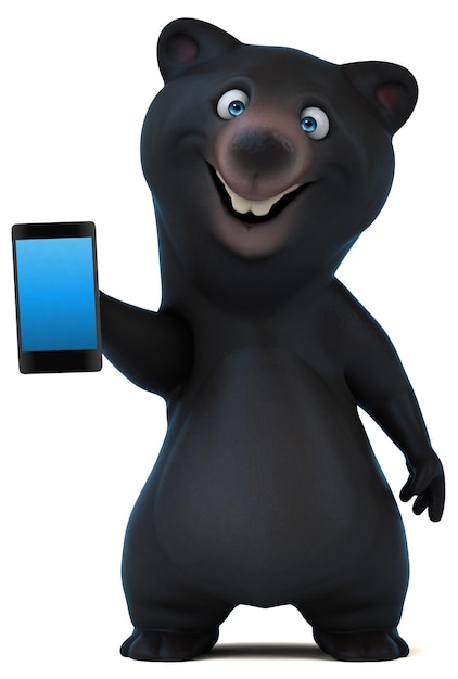 Lustiger Bär mit Telefon - 3D-Illustration