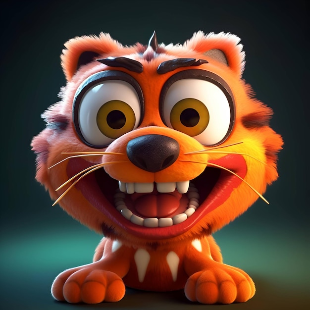 Lustiger Cartoon-Tiger mit großen Augen, 3D-Darstellung