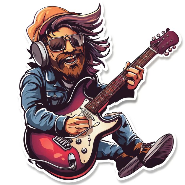 Foto lustiger gitarrenspieler sticker generative ki