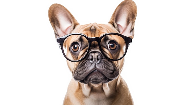 Foto lustiger hund mit brille auf weißem hintergrund ai generative