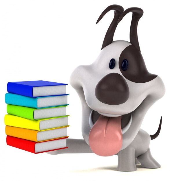 Lustiger Hund mit Büchern
