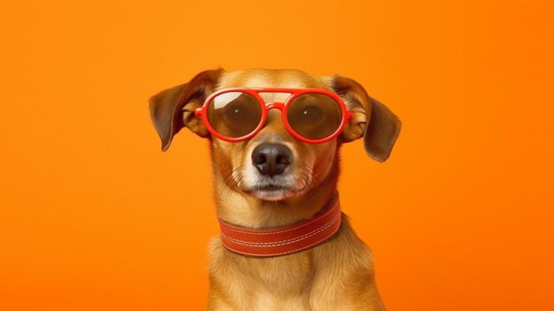 Lustiger Hund mit Sonnenbrille im trendigen Stil auf gelbem Hintergrund Porträt Hündchen Sommer Haustierpflege generierte KI