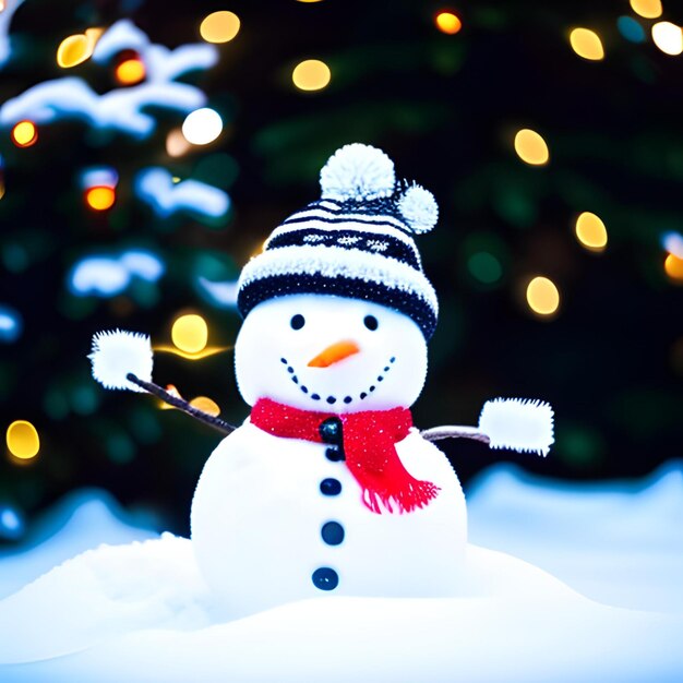 Lustiger Schneemann auf Weihnachts-Bokeh-Hintergrund Schneemann 19