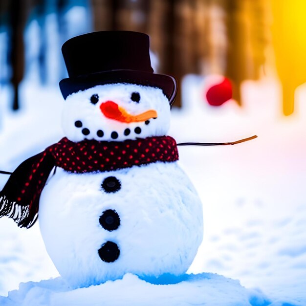 Lustiger Schneemann auf Weihnachts-Bokeh-Hintergrund Schneemann 4