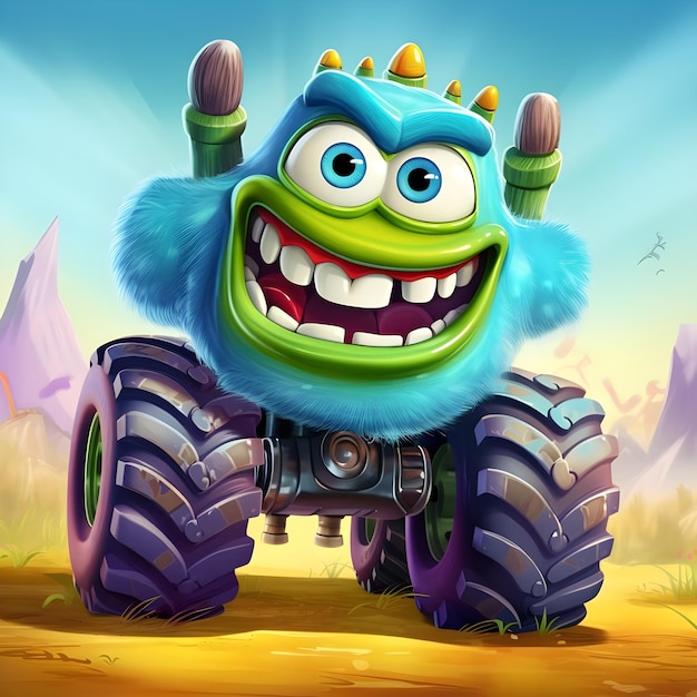 Foto lustiger zeichentrickfilm monster truck bunte