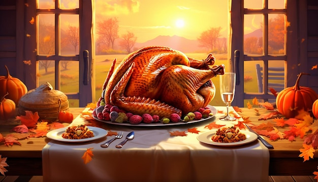 Lustiges Cartoon-Truthahn-Thanksgiving-Dinner