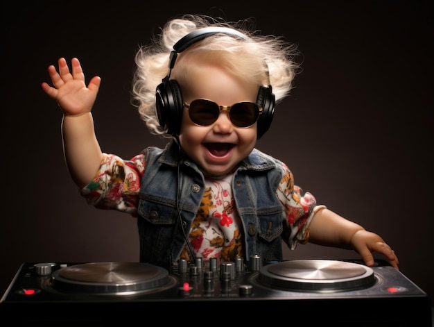 lustiges lächelndes Baby als DJ