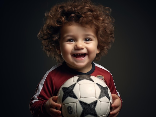 lustiges lächelndes Baby als Fußballspieler