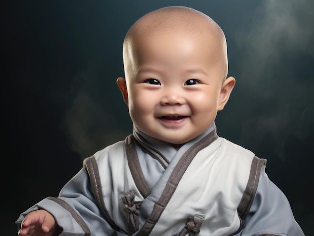 lustiges lächelndes Baby als Kung-Fu-Kämpfer