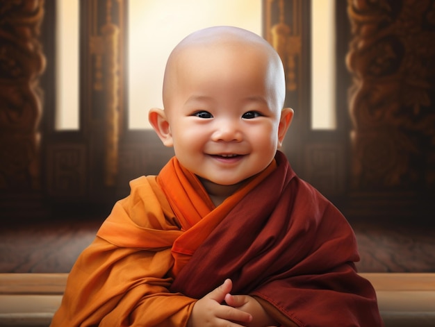 lustiges lächelndes Baby als Mönch