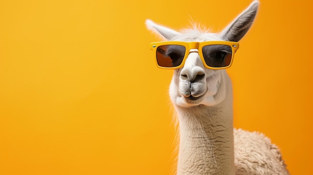 Lustiges Lama mit Sonnenbrille und sanftem Farbhintergrund. Lama Glama AI Generative