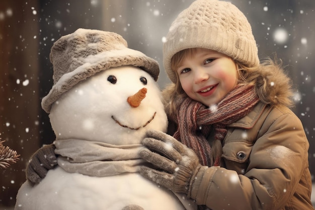 Lustiges Mädchen mit Schneemann