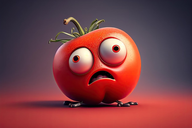 Lustiges Tomaten-Charakter-Cartoon-Design, generative KI