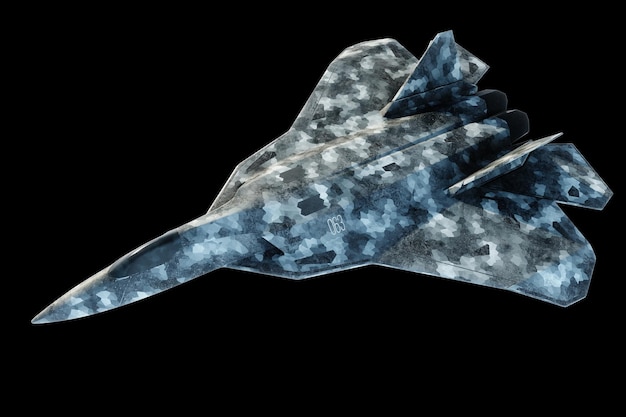 Lutador de aeronaves de combate 5ª ou 6ª geração isolada em fundo preto O conceito de combate aviação força aérea novas tecnologias ilustração 3D renderização 3D