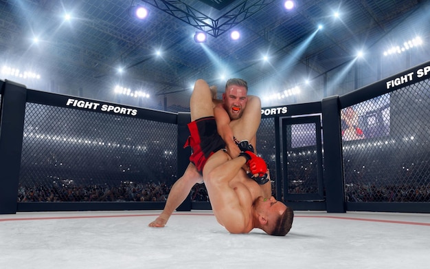 Foto lutadores de mma no ringue profissional fighting championship