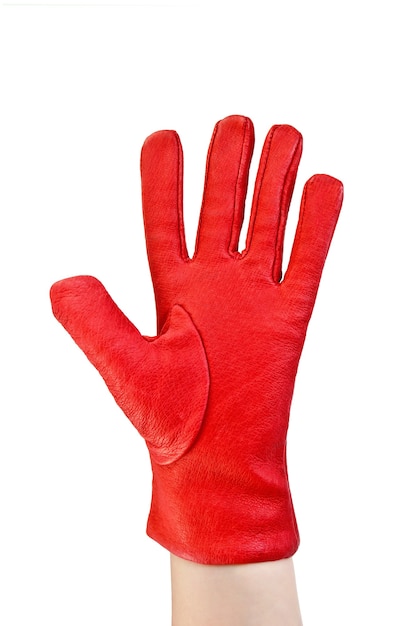 Luva de couro vermelha na mão isolada