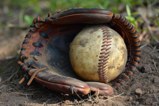 Foto luvas de beisebol com bola de jogo gerar ai