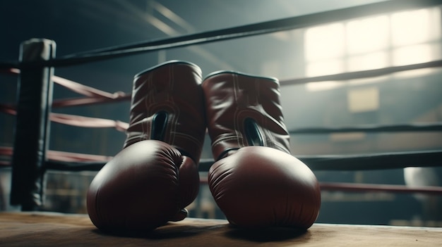 Luvas de boxe em um ringue de boxe Generative Ai