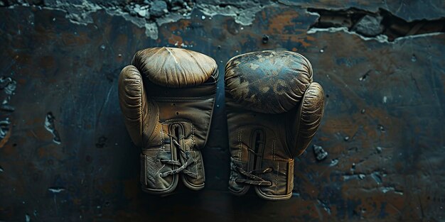 Foto luvas de boxe vintage em fundo escuro