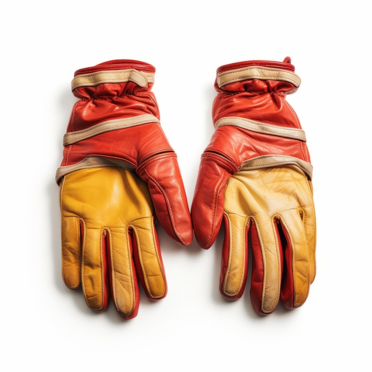 Foto luvas vermelhas e castanhas de estilo vintage com acabamento amarelo
